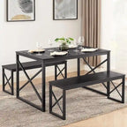 VECELO Tavolo da Pranzo 3 Pezzi con Panca, Set Tavolo da Pranzo per 4-6 Posti, Tavolo da Cucina con 2 Panche, Set Tavolo da Pranzo