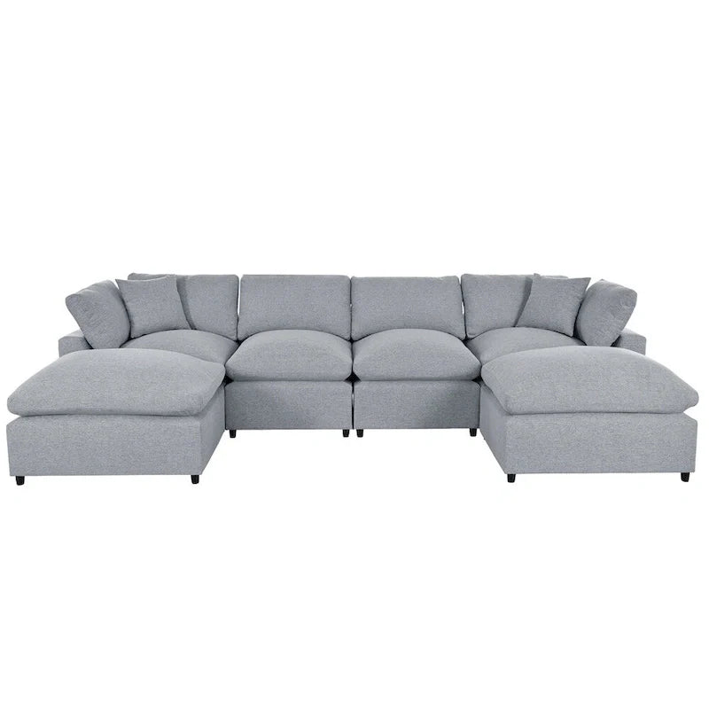 Divano componibile moderno a U, 2 grandi chaise longue con pouf rimovibili