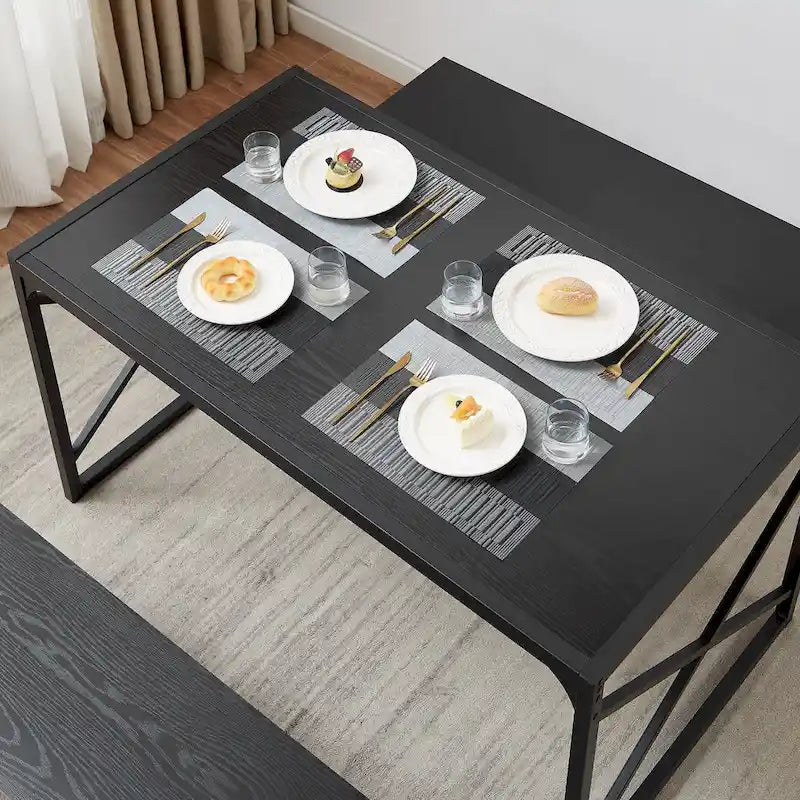 VECELO Tavolo da Pranzo 3 Pezzi con Panca, Set Tavolo da Pranzo per 4-6 Posti, Tavolo da Cucina con 2 Panche, Set Tavolo da Pranzo