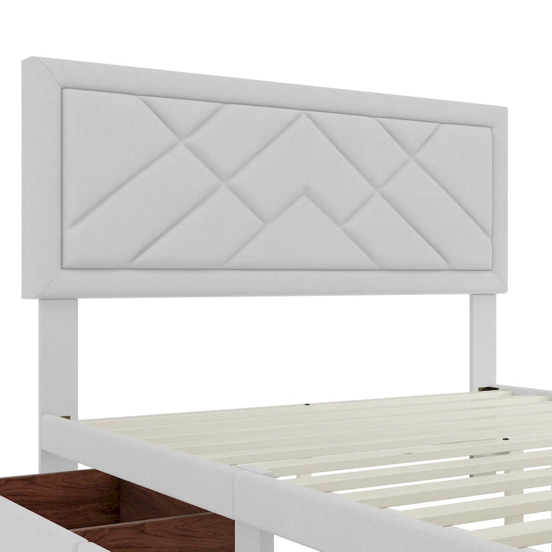 Letto matrimoniale Queen size con piattaforma, testiera e contenitore