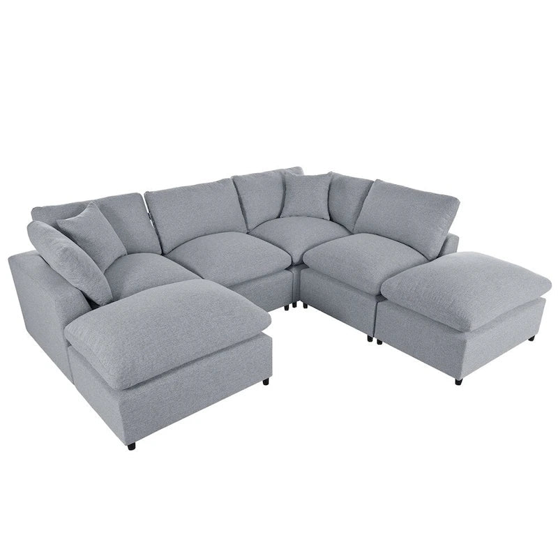 Divano componibile moderno a U, 2 grandi chaise longue con pouf rimovibili