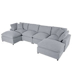Divano componibile moderno a U, 2 grandi chaise longue con pouf rimovibili