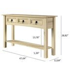 Tavolo Consolle Rustico in Pino Massiccio per Ingresso, Bianco Decapato / Marrone Antico / Grigio Decapato / Non Verniciato, 3 Cassetti