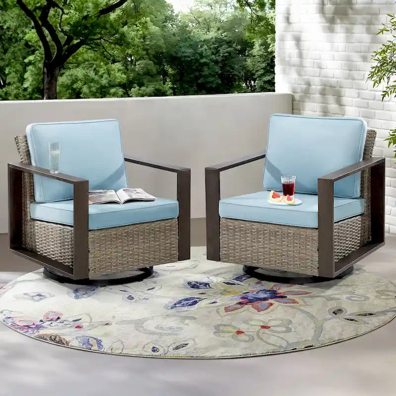Cozywor 2-Piece Patio Wicker Outdoor Rocking Chair with Metal Frame and Cushions