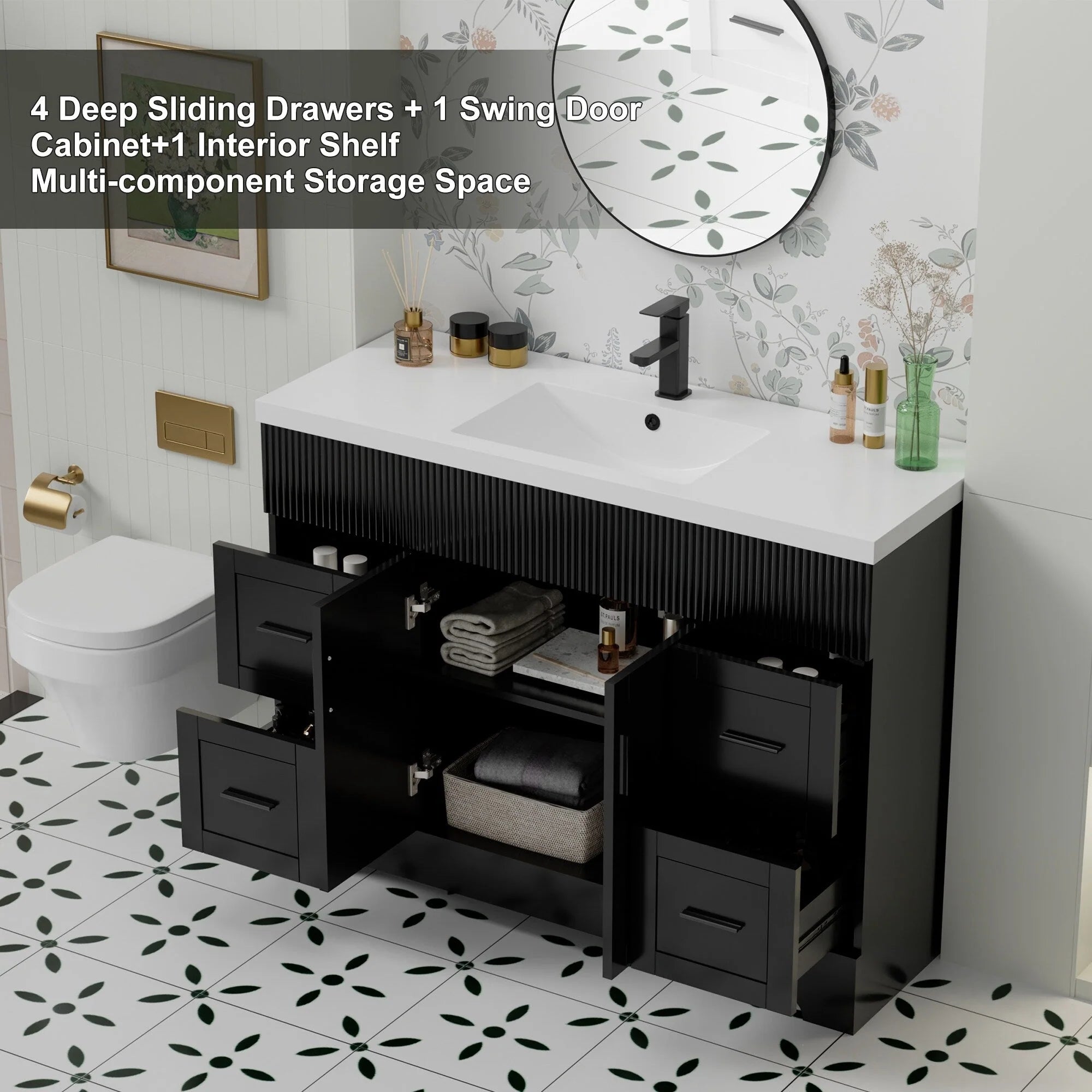 Mobile bagno 30/36/48 Wavy Line con lavabo e rubinetto