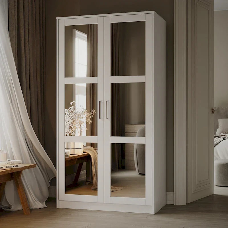 Palace Imports Armadio a 2 ante in 100% legno massello Urban con ante a specchio e in legno massello