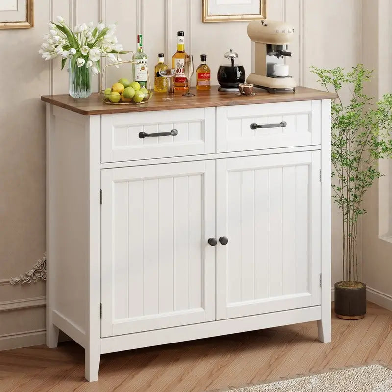 Mobile credenza da cucina con 2 cassetti, mobile bar per caffè, mobile da ingresso in legno con armadio a doppia anta