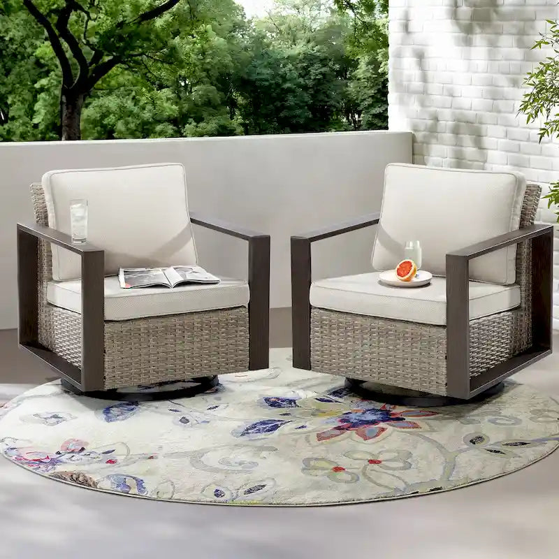 Cozywor 2-Piece Patio Wicker Outdoor Rocking Chair with Metal Frame and Cushions
