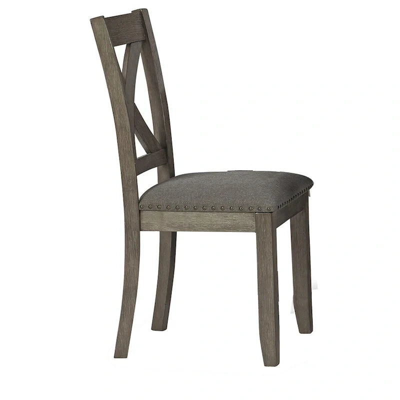 Set da 7 pezzi da tavolo da pranzo, Sedie con schienale a reticolo, Legno grigio scuro, Poliestere