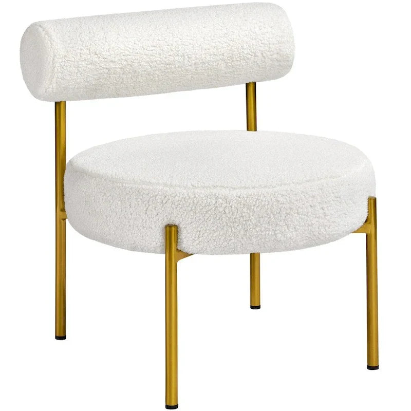Yaheetech Poltrona con gambe in metallo dorato e seduta rotonda imbottita, bianca - 252326