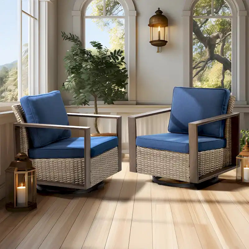 Cozywor 2-Piece Patio Wicker Outdoor Rocking Chair with Metal Frame and Cushions