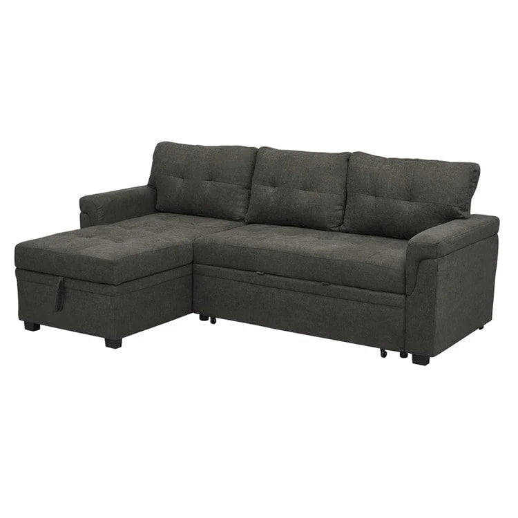 Divano componibile convertibile reversibile con letto estraibile, chaise longue con contenitore nascosto e gambe durevoli