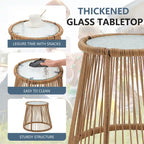 Set da Bistrot da Esterno in Rattan da 3 Pezzi, Set di Mobili da Giardino con Tavolo in Vetro e 2 Ampie Poltrone, Cuscini Inclusi