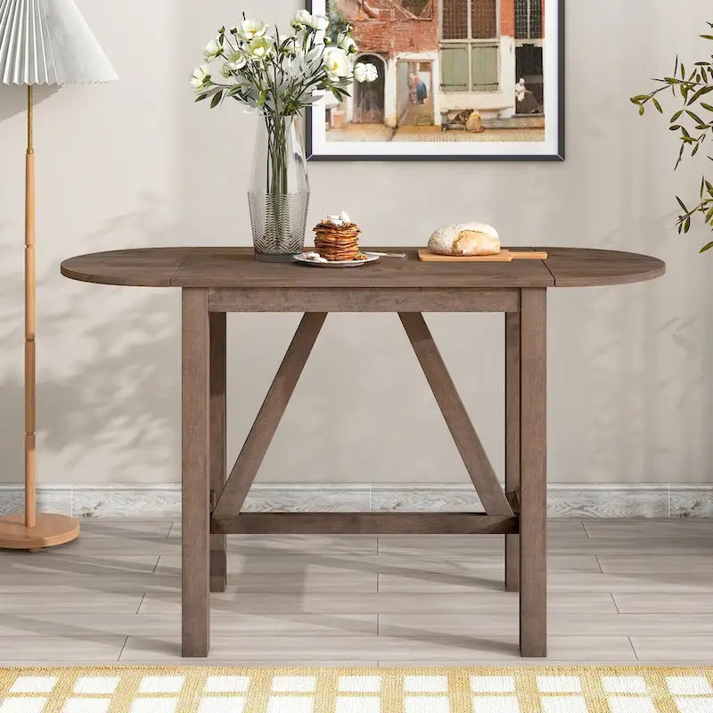 Set da 3 Pezzi Tavolo da Pranzo a Foglia Cadente a Altezza Bancone in Legno