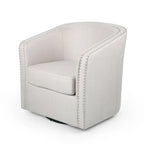 Poltrona girevole accent, stile classico a botte, tessuto beige grano