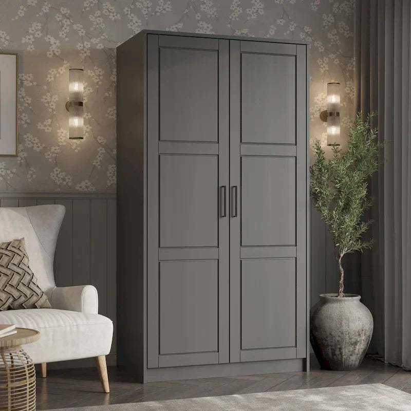 Palace Imports Armadio a 2 ante in 100% legno massello Urban con ante a specchio e in legno massello