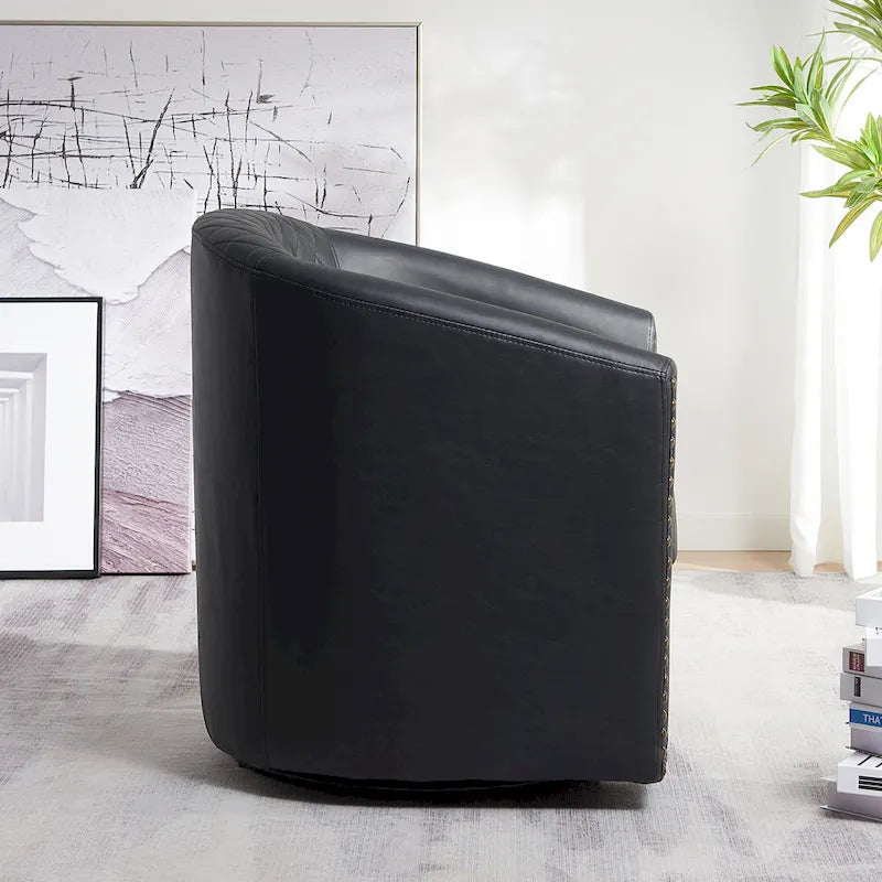 KINWELL 29 Wide Tufted PU Leather Swivel Barrel Chair