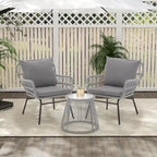 Set da Bistrot da Esterno in Rattan da 3 Pezzi, Set di Mobili da Giardino con Tavolo in Vetro e 2 Ampie Poltrone, Cuscini Inclusi