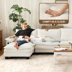 Set di mobili per soggiorno, Set divano componibile modulare con pouf per soggiorno, Divano convertibile