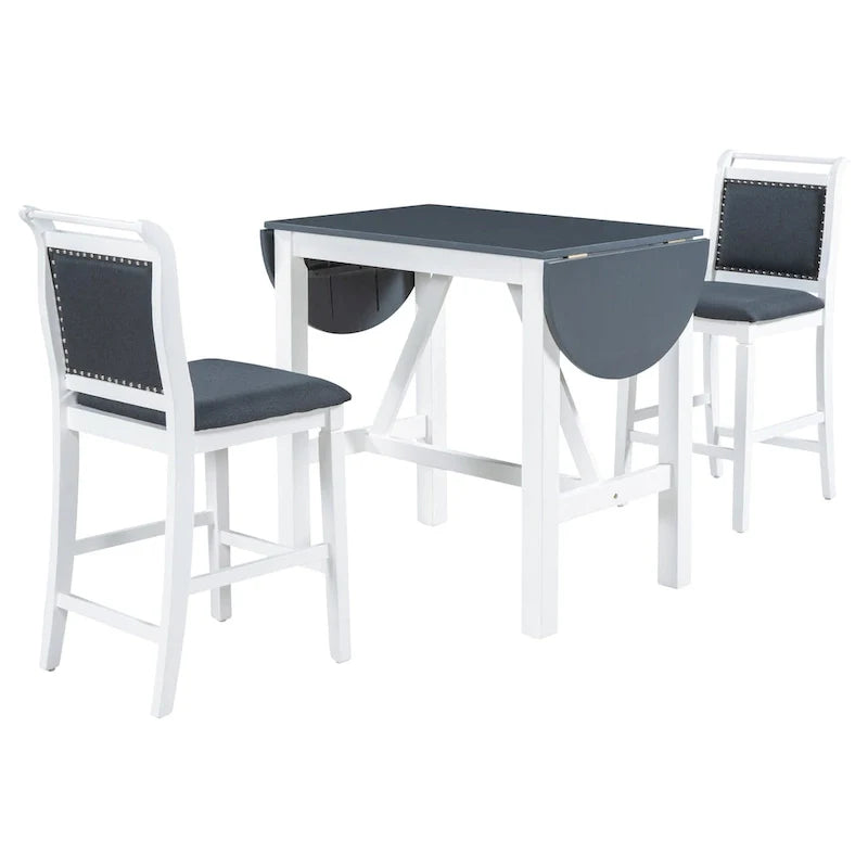 Set da 3 Pezzi Tavolo da Pranzo a Foglia Cadente a Altezza Bancone in Legno