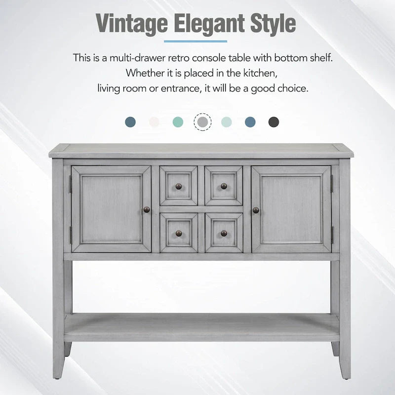 Retro Style Buffet Sideboard Wood Console Table with Bottom Shelf, Easy Assemble, for Living Room, Kitchen, Entryway