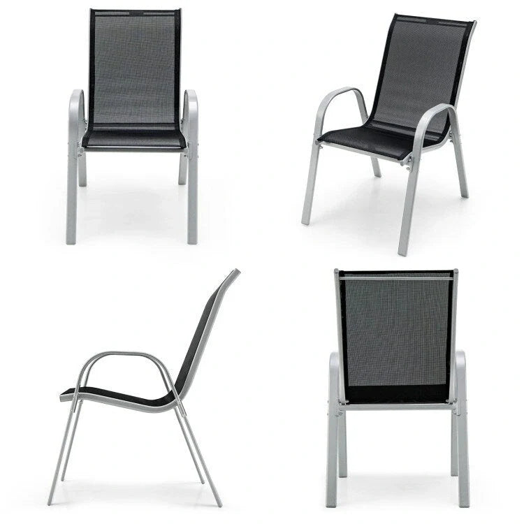 4 Pieces Stackable Patio Dining Chairs Set with Armrest - 29 x 21.5 x 35.5 (L x W x H)