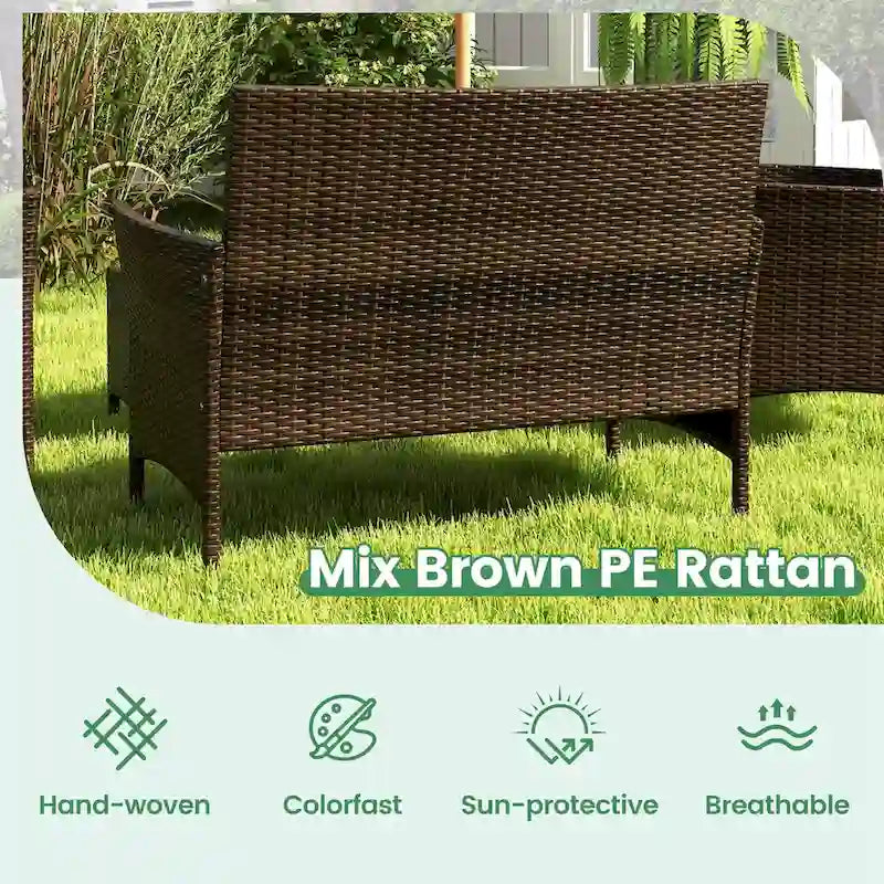 Costway Set di 4 Mobili da Giardino con Cuscini Lavabili e Vetro Temperato - Vedi Dettagli