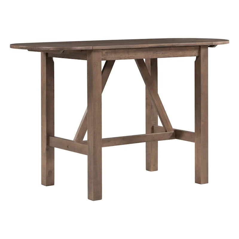 Set da 3 Pezzi Tavolo da Pranzo a Foglia Cadente a Altezza Bancone in Legno