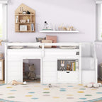 LETTO SINGOLO, LETTO A CASTELLO BASSO SINGOLO IN LEGNO MASSELLO CON SCALA, CASSETTO E SCAFFALE DI COLORE GRIGIO