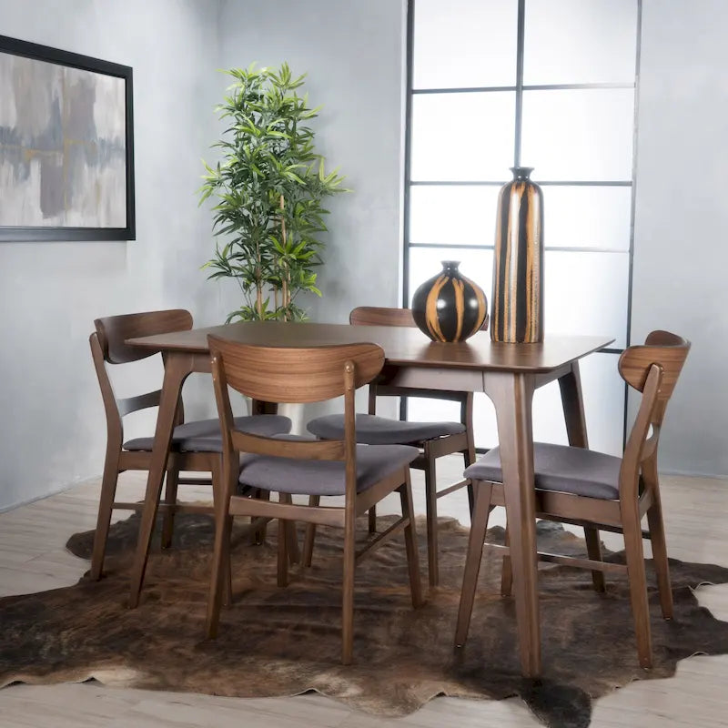 Set da pranzo rettangolare a 5 pezzi in legno di Idalia Fabric and Rubberwood di Christopher Knight Home