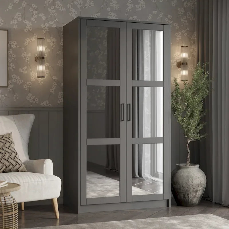 Palace Imports Armadio a 2 ante in 100% legno massello Urban con ante a specchio e in legno massello