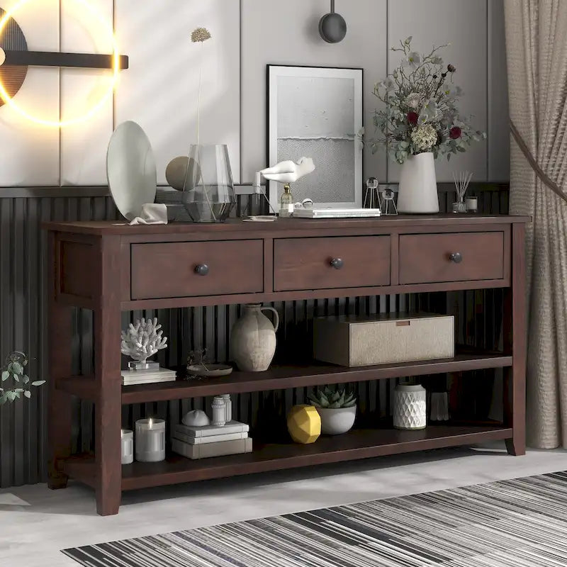 Console con Design Retrò e Due Ripiani Aperti