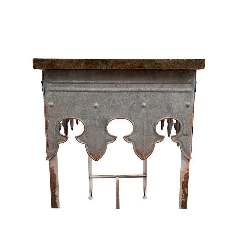 Zinc-Finished Metal and Wood Scalloped Edge Sofa Table