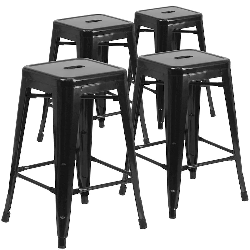 Set di 4 Sgabelli in Metallo Senza Schienale da 61 cm per Interni/Esterni, con Seduta Quadrata