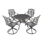5-Piece Cast Aluminum Patio Dining Set with 4 Swivel Chair
