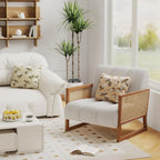 Poltroncine in Rattan, Sedia in Rattan Naturale Imbottita Poltrona in Lino Mid-Century Modern Side Chair per Soggiorno Camera da Letto