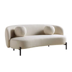 3-Seater Curved Sofa with Ball Cushions, Beige Linen Blend