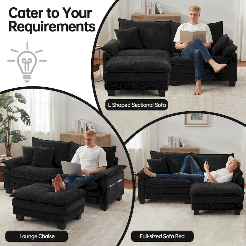 Modular Sectional Sofa, Comfy Cloud Couch Sectional Sofa with Ottoman, Deep Seat Sofa Sleeper for Living Room