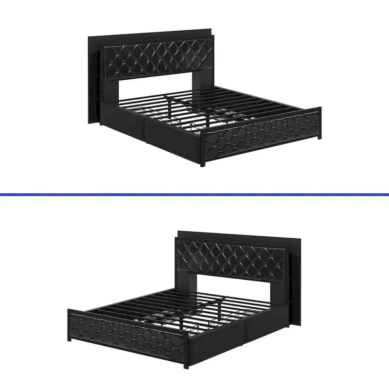 Moasis Letto Matrimoniale Queen Size con Struttura in PU e LED, Imbottito, con Piattaforma
