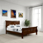 Letto a slitta matrimoniale Gage Traditional, struttura in legno, ricca finitura marrone ciliegio