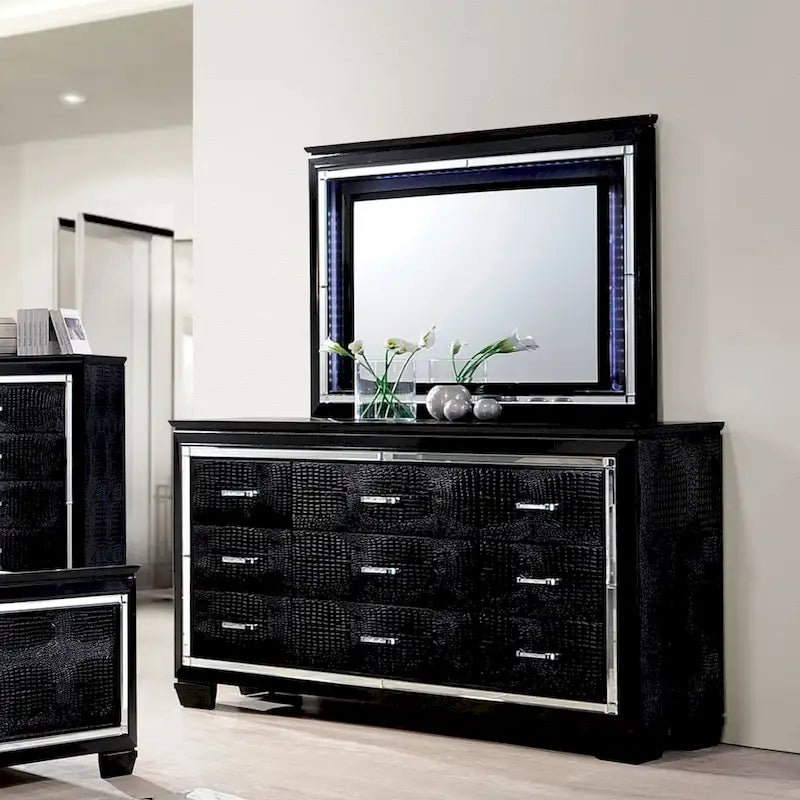 Cassettiera e Specchio 2 pezzi con 9 cassetti in Legno Contemporaneo Ruff Crocodile di Furniture of America