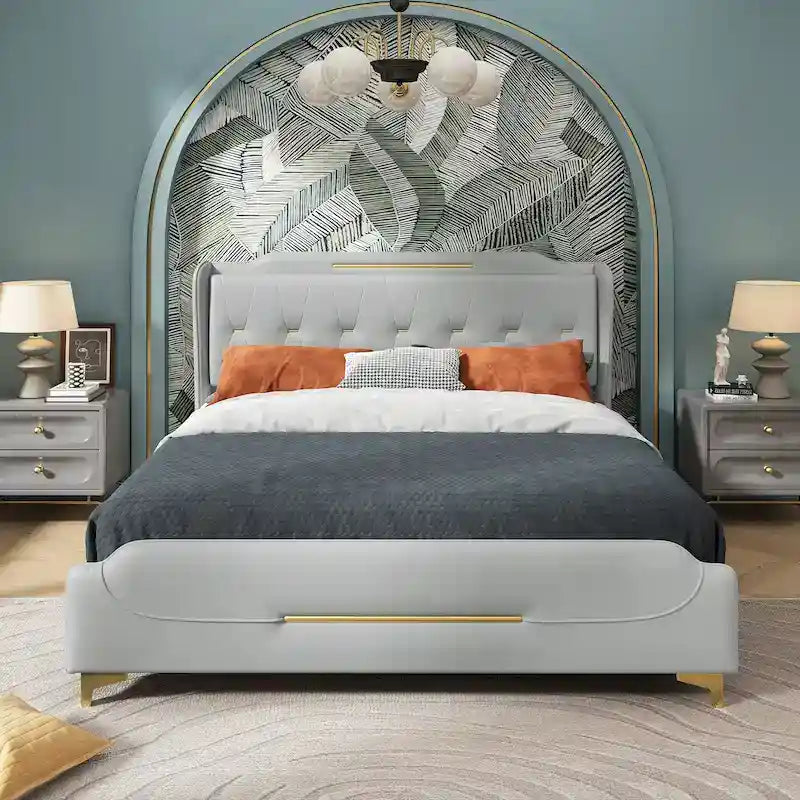Letto moderno imbottito in pelle PU Uphou di Christopher Knight Home