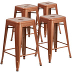 Set di 4 Sgabelli in Metallo Senza Schienale da 61 cm per Interni/Esterni, con Seduta Quadrata
