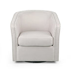 Poltrona girevole accent, stile classico a botte, tessuto beige grano