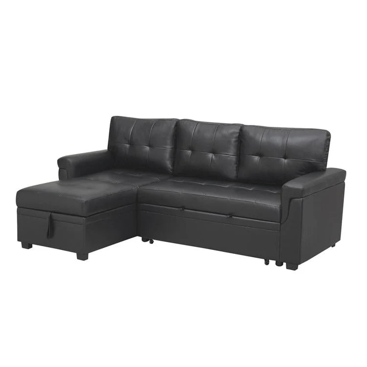 Divano componibile convertibile reversibile con letto estraibile, chaise longue con contenitore nascosto e gambe durevoli
