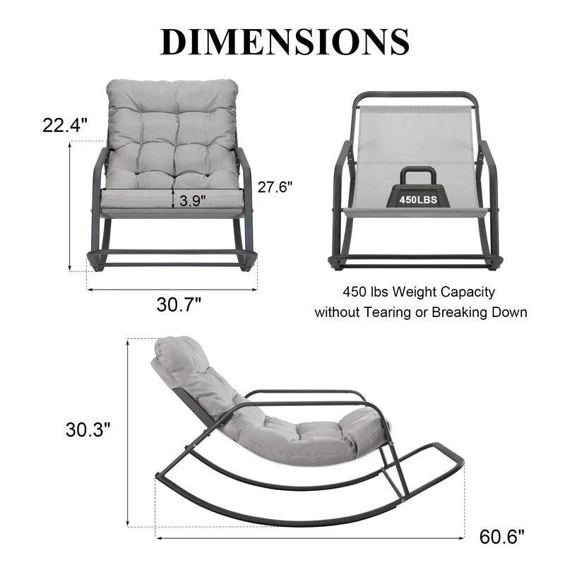 Oversized Rocking Lounge Chair, 450 lbs Extra Large Outdoor Recliner with Water-resistant Cushions