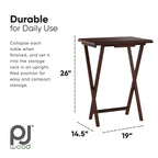 PJ Wood Folding TV Tray Tables with Compact Storage Rack, Espresso, 5 Piece Set - 36.38