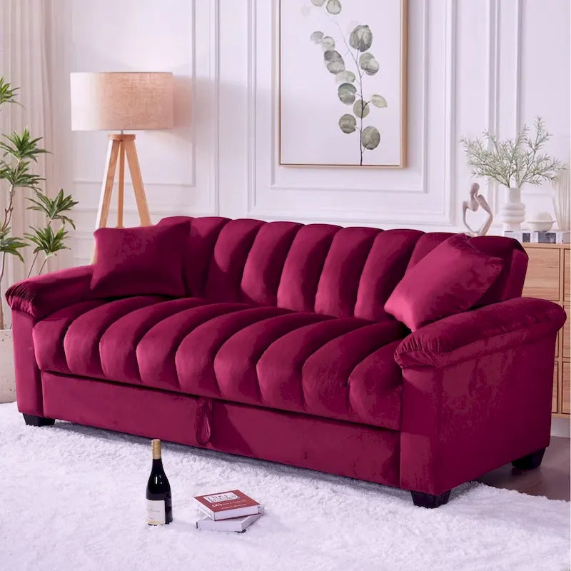 82.7 Velvet Storage Convertible Sofa Sleeper Couch with 2 Pillows