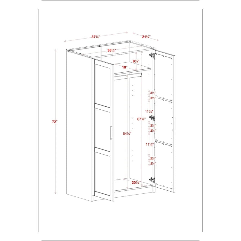 Palace Imports 100% Solid Wood 2-Door Urban Wardrobe Armoire with Solid and Mirrored Doors