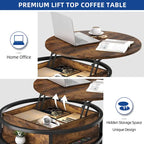 Moasis Farmhouse Lift Top Round Coffee Table with Hidden Storage and Shelf